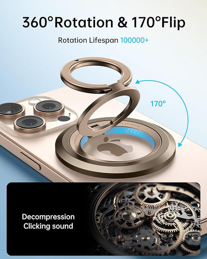 SYNCWIRE Magnetic Phone Ring Holder for MagSafe, 360° Rotation Dual Sided Magnet Grip Cell Phone Ring Stand Finger Kickstand Compatible with iPhone 16 15 14 13 12 Pro Max fits MagSafe - Desert Gold