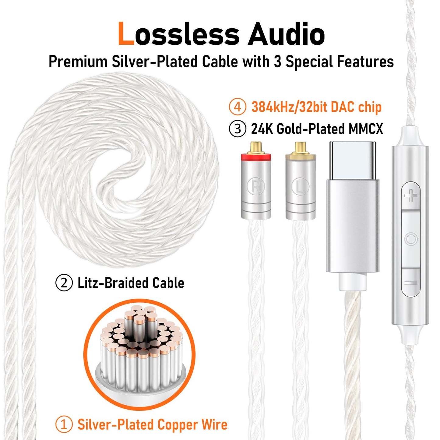 Audiovance Vibes 202MC USB-C HiFi Wired Earbuds, Type-C Headphones with Mic