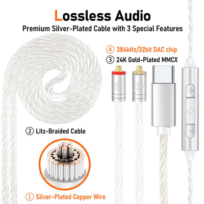 Audiovance Vibes 202MC USB-C HiFi Wired Earbuds, Type-C Headphones with Mic
