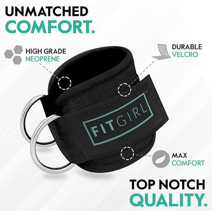 FITGIRL - Ankle Strap for Cable Exercise Machines, Work Out Cuff Attachment for Home & Gym, Glute Workouts - Kickbacks, Leg Extensions, Hip Abductors, for Exercise Machine Attachments