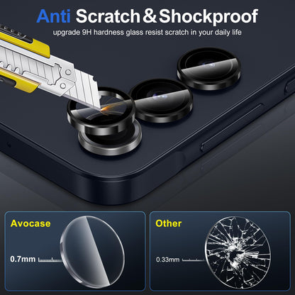 Avocase for Samsung Galaxy A16 Camera Lens Protector, Individual Metal Ring Tempered Glass Lens Cover, [Strong Adsorption] Scratch Resistant Ultra-Thin HD Clear Lens Cover, 1 Set-Black Ring