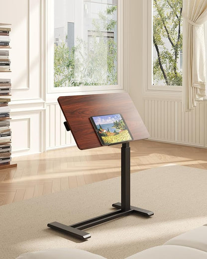 FLEXISPOT H7 PRO Mobile Standing Desk Adjustable Overbed Table Pneumatic with Wheels 90°Tiltable Portable Laptop Desk Rolling Computer Cart Foldable Bedside Table(31.5" W x 17.7" D, Mahogany)