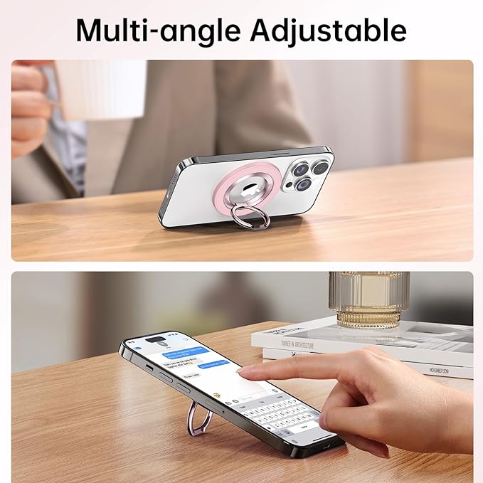 Syncwire Magnetic Phone Ring Holder for MagSafe, Magnetic Phone Ring Stand Finger Grip Kickstand with Two-Sided Magnets Compatible iPhone,Android,MagSafe Accessories, Light Pink