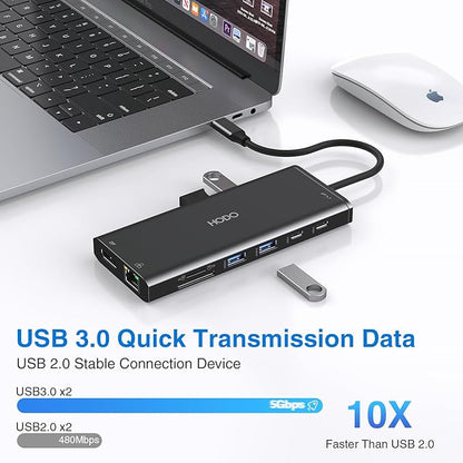 Dell HP USB C Docking Station - Dual/3 Monitor Triple Display, 2X HDMI 4K, DP, Ethernet, 6 USB, PD, SD/TF, Audio, Adapter 14 in 1 for Lenovo