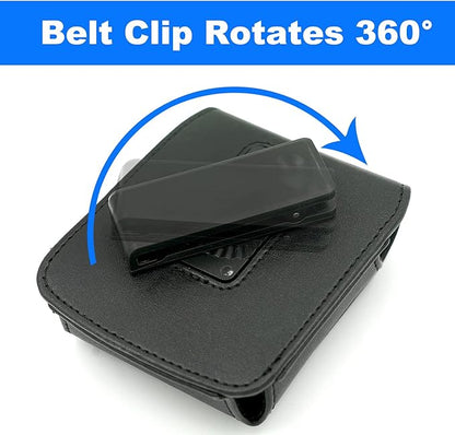 BECPLT for Galaxy Z Flip7 /6/5/4/3 Z Flip 5G Case 360 Rotating Leather Pouch Belt Case Holster for Motorola Razr 40 Ultra /40 Motorola Razr 5G Razr 2022/2019 -Black