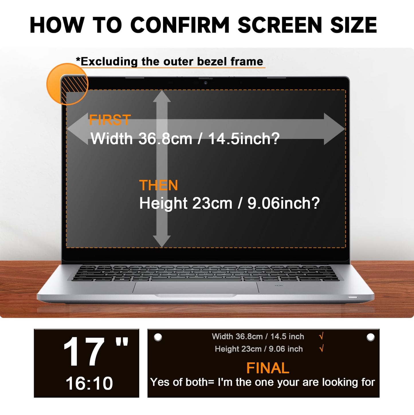 Mamol Laptop Privacy Screen 17 Inch for 16:10 Widescreen Display, Anti Blue Light Glare Filter, Removable Screen Shield, Anti-Scratch Screen Protector