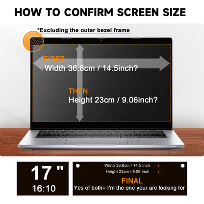 Mamol Laptop Privacy Screen 17 Inch for 16:10 Widescreen Display, Anti Blue Light Glare Filter, Removable Screen Shield, Anti-Scratch Screen Protector