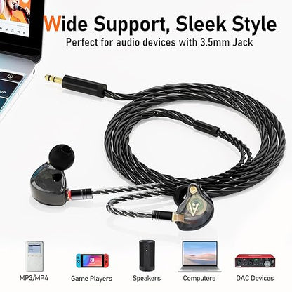 Premium HiFi IEM Cable - Silver-Plated 3.5mm to MMCX Cord, Lossless-Sound in-Ear Monitor Cables for Vibes 201/202, Shure SE215/315/425/535/846-Black (HC001)