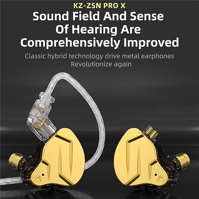 KZ ZSN PRO X Gaming Earbuds in Ear Monitor Headphones, High Fidelity IEMS Earphones, Hybrid Dual Driver Wired Earbuds with 1BA 1DD Detachable Tangle-Free Cable for Computer Tablet (Black, without Mic)
