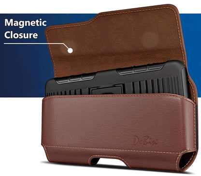 DeBin Case for Galaxy A15 A16 A17 A25 A35 A55 A54 A53 A52 A20 Note 20 10+ S25 FE S24 FE S23 FE, Cell Phone Belt Holder Holster Clip Pouch Cover (Fits Samsung Phone with Otterbox Case) Brown