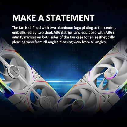 GAMDIAS Aeolus P2-1203U 120mm ARGB PWM Fan(3 Fan Pack w/USB Hub), Include Reverse Fan Blade x3, ARGB Sync Ready, Easy Installation & Cabless Daisy-Chain Design, Silent Operation, Up to 2400RPM, White