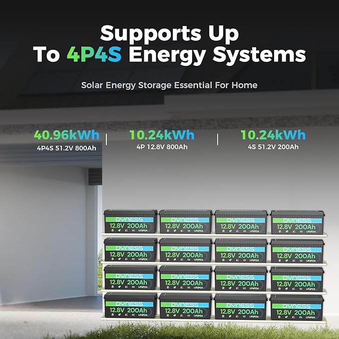 Dyness 12V 200Ah PLUS LiFePO4 Battery, Max. 2560Wh Power, 12.8V LiFePO4 Battery Upgrade 200A BMS with Low-Temp Protection, 4000+ Deep Cycles 12V Lithium Battery Perfect for RV, Solar System, Off-Grid