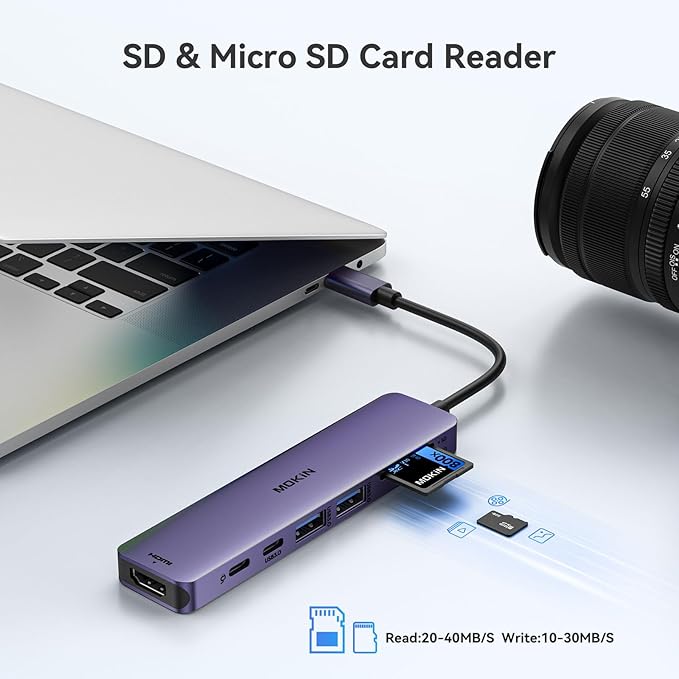MOKiN 7 in 1 USB C Hub with HDMI, SD/TF Card Reader, USB 3.0, 100W PD Compatible for MacBook Pro/Air, Dell XPS, Lenovo Thinkpad