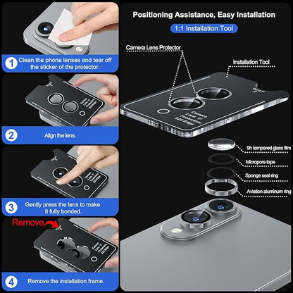 WSKEN for Samsung Galaxy S25 Edge Camera Lens Protector - Edge Thin Case Friendly, 9H Shatterproof Tempered Glass with Aluminum Metal Circle Camera Screen Protector Cover Accessories, Silver