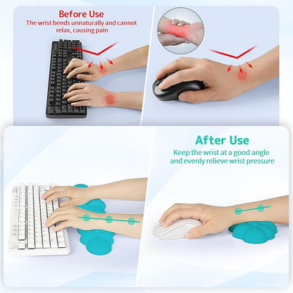 Cloud Wrist Rest Keyboard, Cloud Keyboard Wrist Pad Set with PU Leather Memory Foam, Cute Arm Rest for Palm Support, PC/Gaming Desk Accessories/Office Setup/Computer Hand Cushion - Scuba Blue