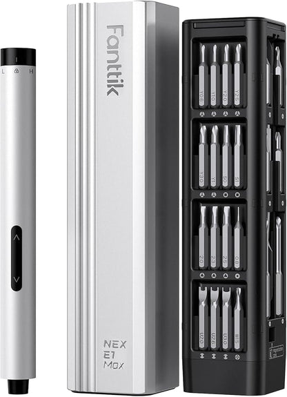 Fanttik E1 Max Electric Screwdriver, Mini Precision Screwdriver Set, 50 Magnetic Bits, Magnetic Storage, 5/32‘’Hex, Repair Tool Kit for Electronics Phone Camera Laptop Watch (Silver)