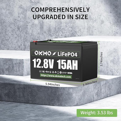 12V 15Ah Lithium Battery, Rechargeable LiFePO4 4000+ Cycles Rechargeable Battery Built-in 12A BMS for Scooter, Power Wheels, Fish Finder, UPS, Lighting and More