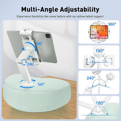 AboveTEK Tablet Pillow Stand for Bed, Hands-Free 360° Adjustable iPad Pillow Holder for Lap Reading w/Soft Bean Bag, Ideal Gift for Mom, Fits 4.7" to 12.9" Tablet, Phone, Kindle - Cyan