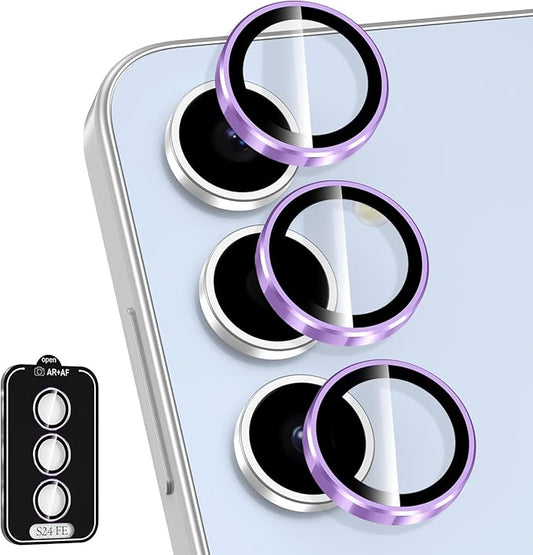 Avocase for Samsung Galaxy S24 FE Camera Lens Protector, Individual Metal Ring Tempered Glass Lens Cover, [Strong Adsorption] Scratch Resistant Ultra-Thin HD Clear Lens Cover, 1 Set-Purple Ring