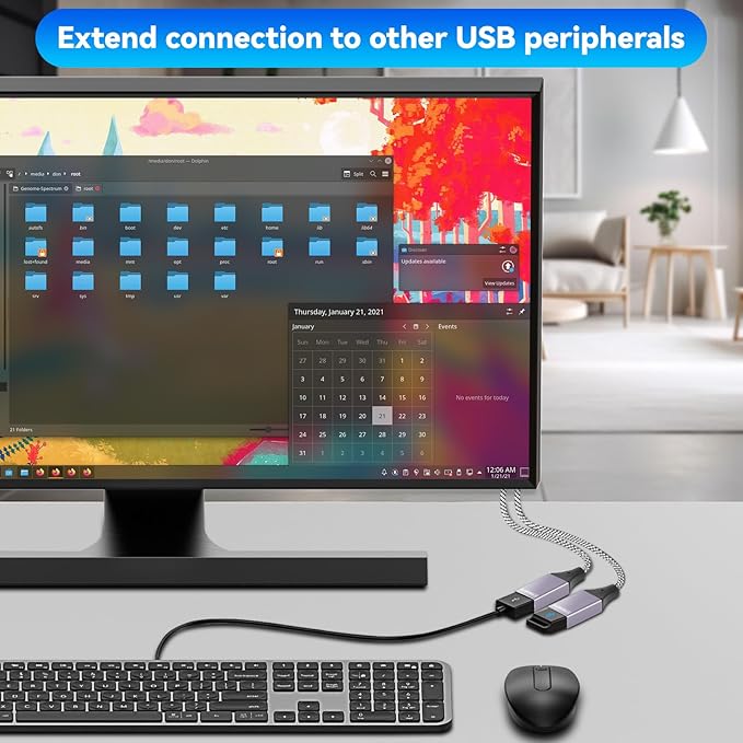 ROÉKO 2026 Upgraded,USB Splitter 1 in 2 Out Cable,Double USB Port Extender Power Split Adapter,Data & Charger Cord Extension Adapter Cable-25 CM (Data and for Charging but Wouldn't Work for CarPlay