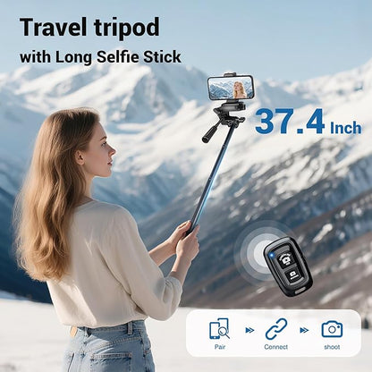 Phone Tripod, 64” Cell Phone Tripod for iPhone, Extra Long 83” Tall Tripods Selfie Stick with Wireless Remote Extendable Phone Holder Stand for Camera Photo Video Recording