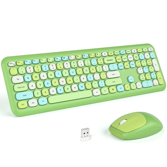KNOWSQT Wireless Keyboard and Mouse Combo, Pale Blue Full-Sized 2.4G Silent Keycap Colorful Keyboards, USB Dongle Plug Play, Laptop, Windows, PC, Mac, Desktop