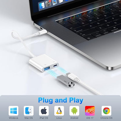 USB C to OTG Cable Charger Adapter for iPhone 16 Pro Max/16e/15/15 Pro Max 2-in-1 Type C to USB Camera Adapter with PD 60W Fast Charging for Samsung Galaxy S25 Edge/S24/S23/S22/S21/A16 5G/A26/A36/A56