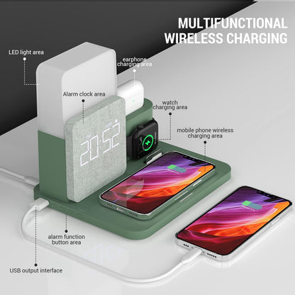 Wireless Charging Station, iPhone 3 in 1 Fast 15W Wireless Charger with Alarm Clock and Night Light, Charging Dock for iPhone 12/13/14/15/16/17 Pro/Pro Max, Samsung, AirPods