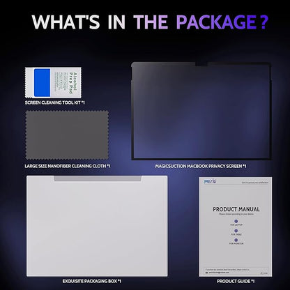 Peslv Privacy Screen for 13 Inch Surface Pro 11/10/9/8/X, MagicSuction™ Removable Anti Spy Black Protector, Glare Blue Light Filter for Microsoft Laptop Computer Monitor