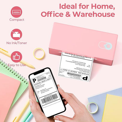 Nelko Bluetooth Thermal Shipping Label Printer, Wireless 4x6 Shipping Label Printer for Small Business, Support Android, iPhone and Windows, Widely Used for Amazon, Ebay, Shopify, USPS(Pink)