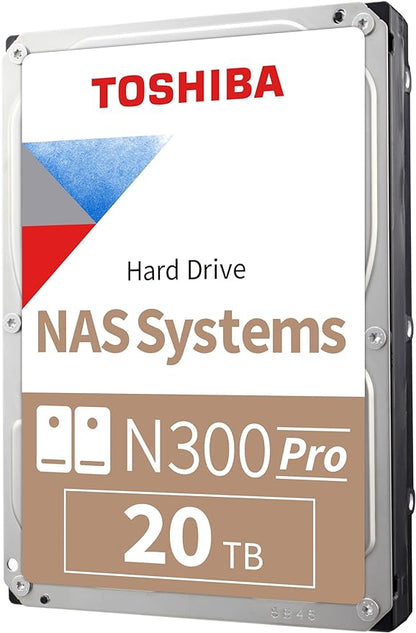 Toshiba N300 PRO 20TB Large-Sized Business NAS (up to 24 Bays) 3.5-Inch Internal Hard Drive - Up to 300 TB/Year Workload Rate CMR SATA 6 Gb/s 7200 RPM 512 MB Cache - HDWG62AXZSTB