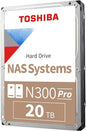 Toshiba N300 PRO 20TB Large-Sized Business NAS (up to 24 Bays) 3.5-Inch Internal Hard Drive - Up to 300 TB/Year Workload Rate CMR SATA 6 Gb/s 7200 RPM 512 MB Cache - HDWG62AXZSTB