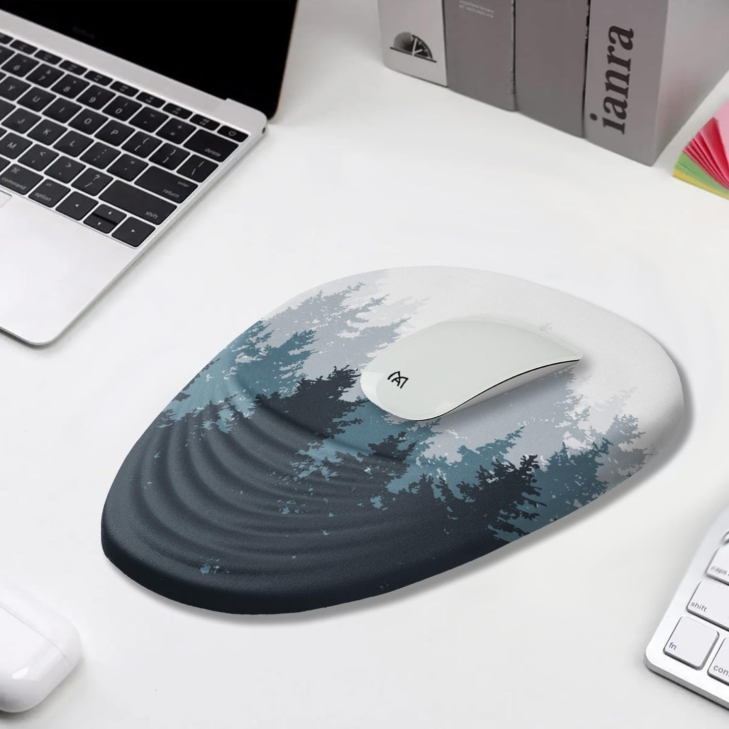 Armanza Ergonomic Mouse Pad Wrist Support, Mouse Pad with Wrist Rest, Memory Foam Massage Design & Non-Slip PU Base MousePads for Pain Relief, Desk, Office, Home, Forest Tree