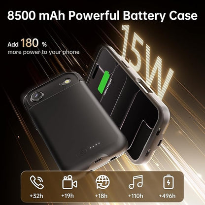 GIN FOXI Battery Case for iPhone 17 AIR, Charging Case Charger 8500mAh Ultra-Slim Lightweight Powerful Battery Pack 15W Fast Rechargeable Anti-Fall TPU Juice Box for iPhone 17 AIR (6.5") Black