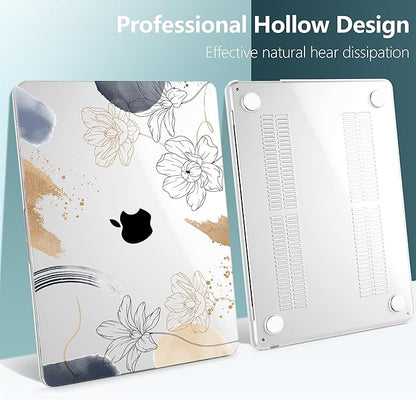 TWOLSKOO for M4 MacBook Air 13.6 inch Case 2025-2022 Release M4 A3240 M3 A3113 M2 A2681, Plastic Hard Shell & Screen Protector & Keyboard Cover & Trackpad Film, Florals X450