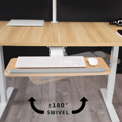VIVO Adjustable Computer Keyboard and Mouse Platform Tray Ergonomic Under Table Desk Mount Drawer Underdesk Shelf, Light Wood, MOUNT-KB03C