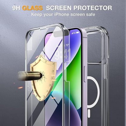 Miracase Magnetic for iPhone 14 Case 6.1'', [Bubble Free] Full-Body Bumper Phone case with Built-in Full Glass Screen &Lens Protector,No Gap,Compatible with MagSafe,Drop Proof 14 Cover,Clear