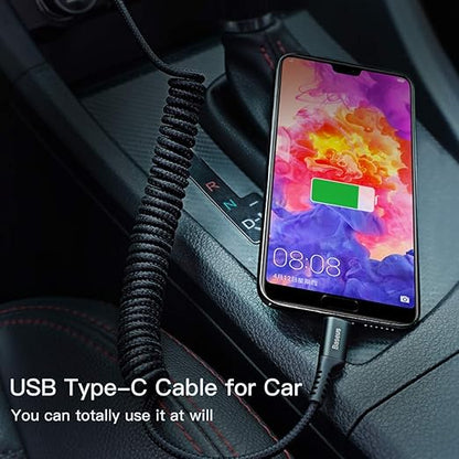 Baseus USB Type C Cable for Car, Retractable Cable(3FT) Curly USB A to USB-C Fast Charger Cord Compatible Samsung Galaxy S10 S9 S8 Plus Note 9 8, Moto Z, LG5/G6/V20, USB C Devices (Black)