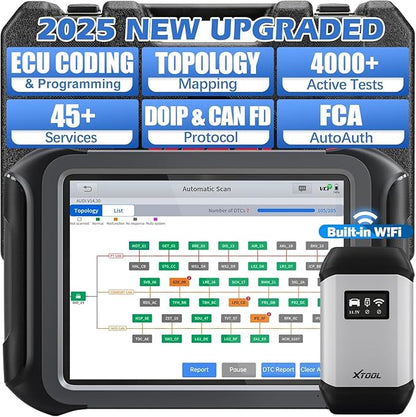 XTOOL D9S Automotive Diagnostic Tool, Wireless OBD2 Scanner with ECU Coding, Topology, Bidirectional Scan Tool 2.0 with FCA, 45+ Resets, Full System, PMI, CAN FD/DoIP, 3-Yr Update