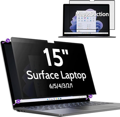 Peslv Privacy Screen for 15 Inch Surface Laptop 6/5/4/3/2/1, MagicSuction™ Removable Anti Spy Black Protector, Glare Blue Light Filter for Microsoft Laptop Computer Monitor