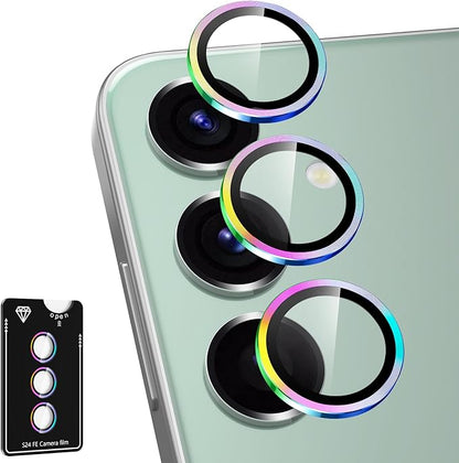 for Samsung Galaxy S24 FE Camera Lens Protector, Individual Metal Ring Tempered Glass Lens Cover, [Strong Adsorption] Scratch Resistant Ultra-Thin HD Clear Lens Cover, 1 Set-Colorful