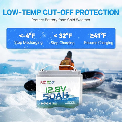 Redodo Smart Bluetooth 12V 50Ah LiFePO4 Lithium Battery for Trolling Motor, Low-Temp Protection, 10 Years Lifetime, Lightweight & Portable Perfect for RV, Solar, Boat Marine and Camping