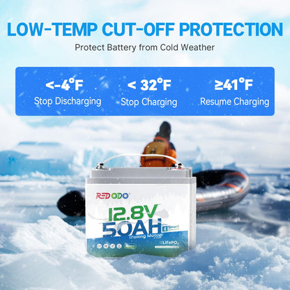 Redodo Smart Bluetooth 12V 50Ah LiFePO4 Lithium Battery for Trolling Motor, Low-Temp Protection, 10 Years Lifetime, Lightweight & Portable Perfect for RV, Solar, Boat Marine and Camping