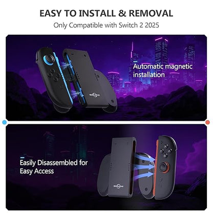 Switch 2 Joycon Charging Grip with Built-in 2000 mAH Battery, Super Magnetic Charger Handle for Nintendo Switch 2 Joycons, Ergonomic Controller Grips for Playing While Charging, Switch 2 Accessories Black (Built-in Battery Black)