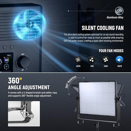 NEEWER 150W RGB LED Panel Video Light Kit with Barn Doors, 1800 LEDs 42500Lux/0.5m 2500K-10000K CRI96+/TLCI97+ 0-100% Dimming, APP/2.4G/Panel/DMX Control for Pro Studio Gaming Lighting, AP150C