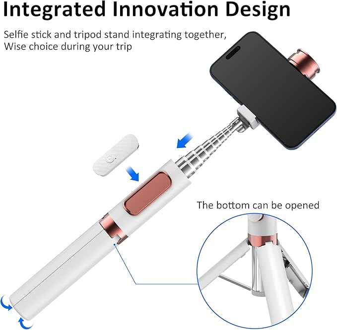 Aluminum Alloy Selfie Stick Tripod with Remote, Foldable Travel Tripod Stand 270 Rotation Compatible with iPhone/Android/Go Pro Camera
