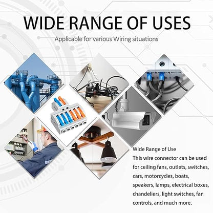 10PCS Lever Wire Connectors, Quick Wiring Cable Connectors, Compact Push-in Conductor Terminal Block (10PCS 2 in 6 Out)