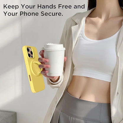 Magnetic Phone Ring Grip Holder, Silicone Finger Loop Grip, Compatible with MasSafe, Back of Phone for iPhone Pro Max/Plus/16/15/15/14/13/12 Series, Yellow