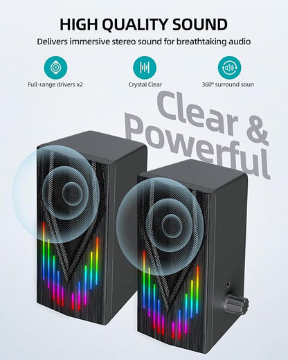 Computer Speakers with 6 Colorful RGB Lights,USB Powered 3.5mm Aux with Loud Stereo Sound,Headphone-in for Desktop,PC/Laptop/Tablet Phone
