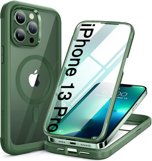 Miracase for iPhone 13 Case 6.1'',Full-Body Magnetic Clear Bumper Case with Built-in 9H Tempered Glass Screen Protector,Military Drop Protection Outdoor Phone Case — iPhone 13 Pro
